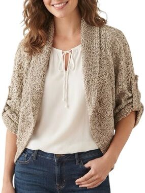WAREHOUSE ONE Taupe Marled Open Front Cardigan Large Bohemian